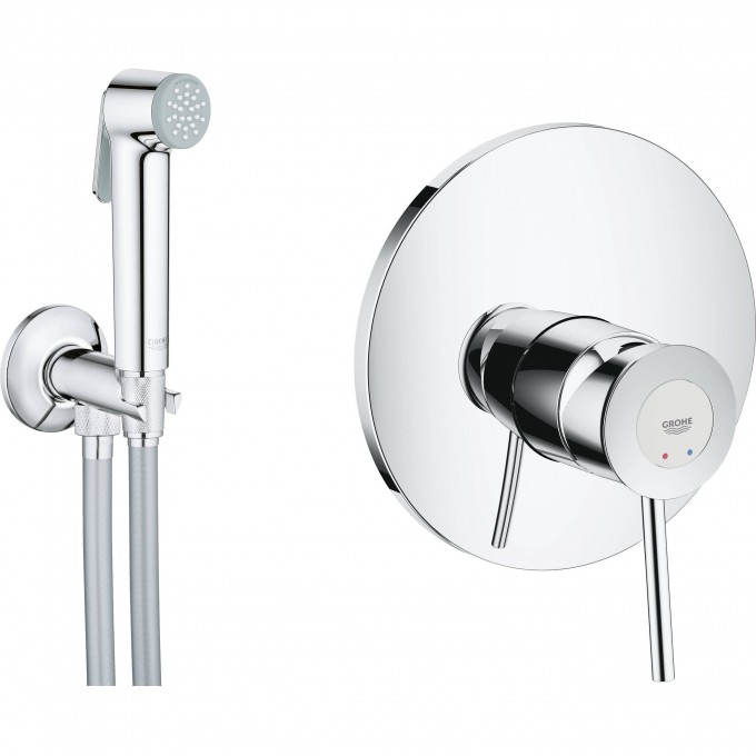 Готовый комплект для гигиенического душа GROHE BAUCLASSIC: встраиваемый смеситель, гигиенический набор, хром 124902