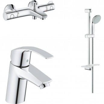 Готовый набор для ванны GROHE (смеситель для раковины, термостатический смеситель для ванны, душевой гарнитур) хром Готовый набор для ванны GROHE (смеситель для раковины, термостатический смеситель для ванны, душевой гарнитур) хром