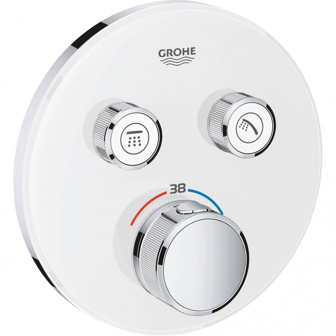 Внешняя часть термостатического смесителя на 2 выхода GROHE GROHTHERM SMARTCONTROL, белая луна 29151LS0